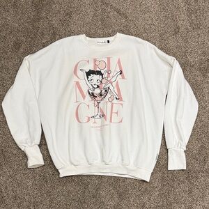 The Laundry Room White and Pink Graphic Crewneck Sweater